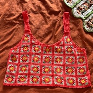 Handmade Crochet Crop Top - Red and Green